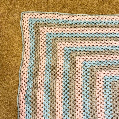 Pink, Blue & Grey Crochet Knit Blanket