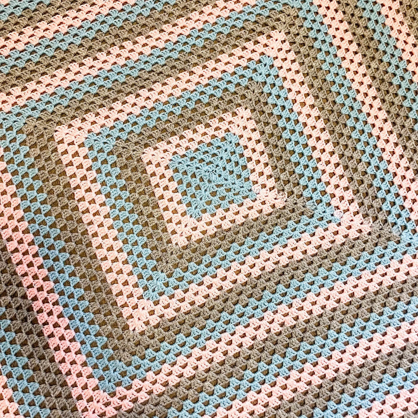 Pink, Blue & Grey Crochet Knit Blanket