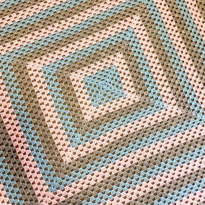 Pink, Blue & Grey Crochet Knit Blanket