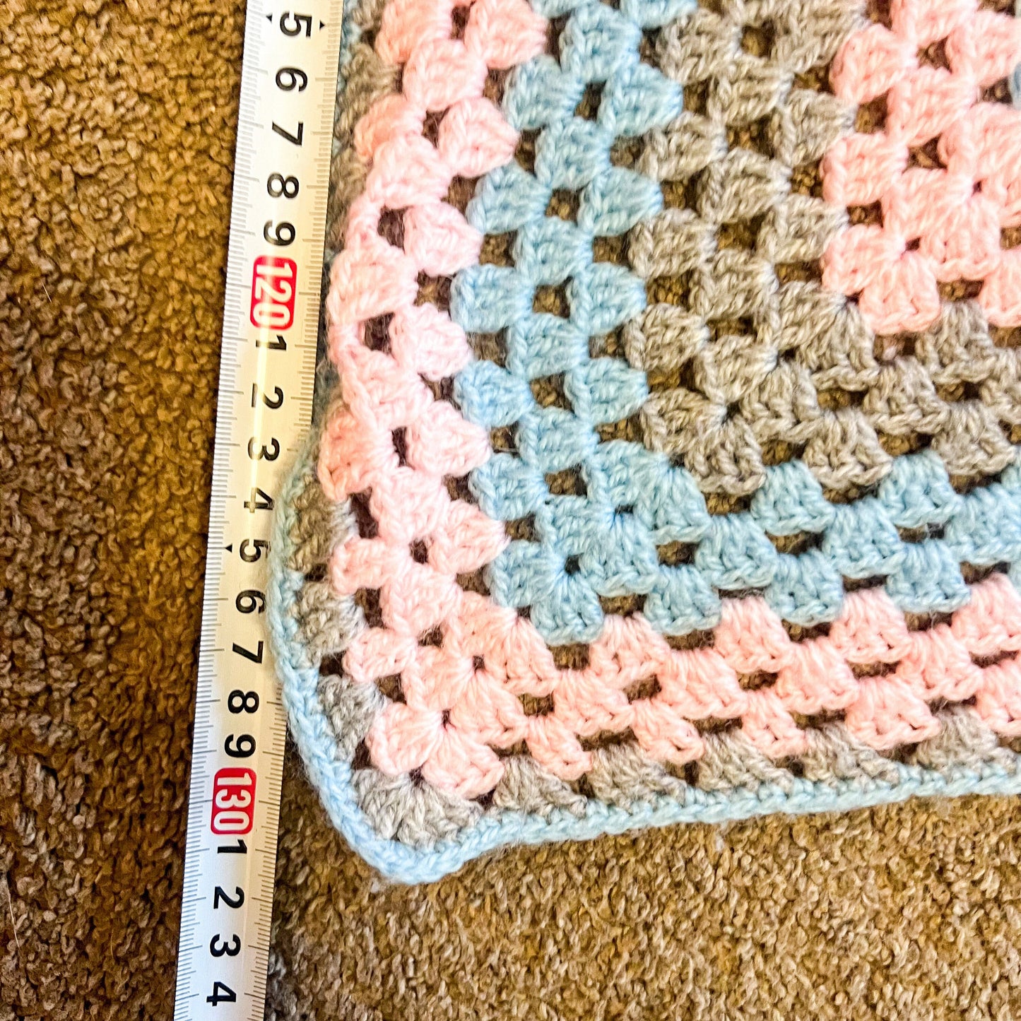 Pink, Blue & Grey Crochet Knit Blanket
