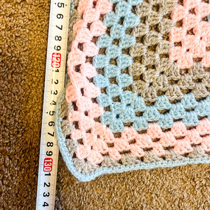 Pink, Blue & Grey Crochet Knit Blanket
