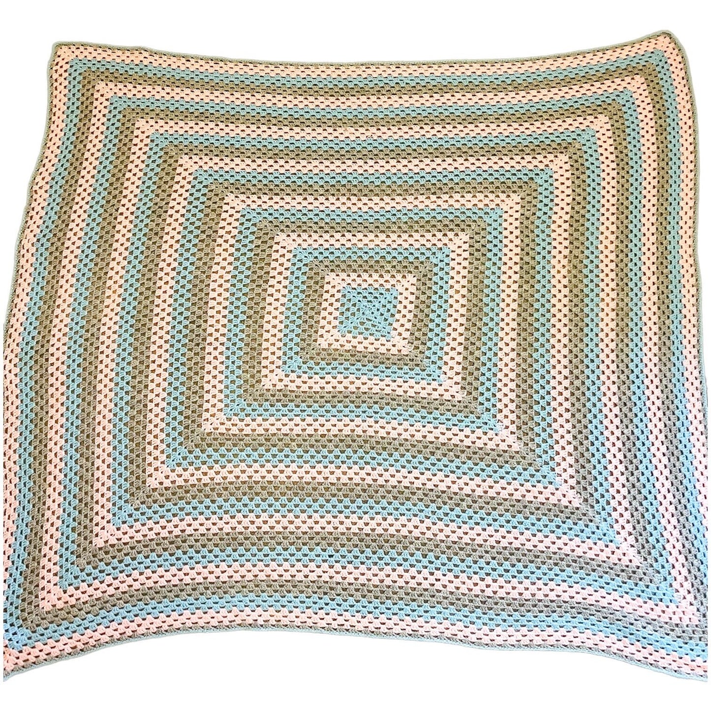 Pink, Blue & Grey Crochet Knit Blanket