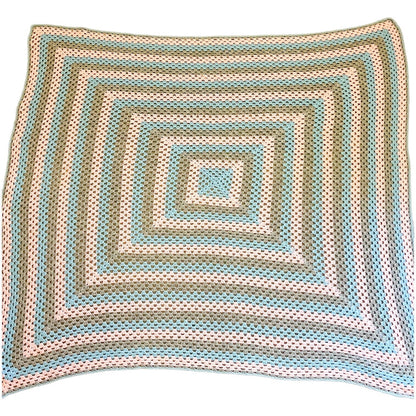 Pink, Blue & Grey Crochet Knit Blanket
