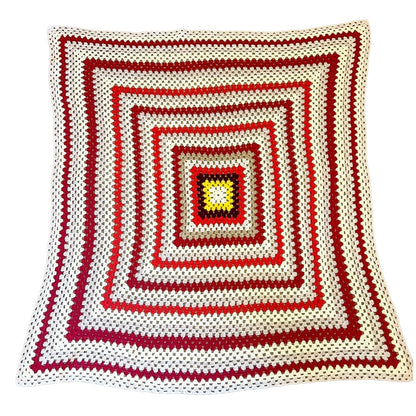 Crochet Blanket - Red, white & Yellow crochet knit blanket