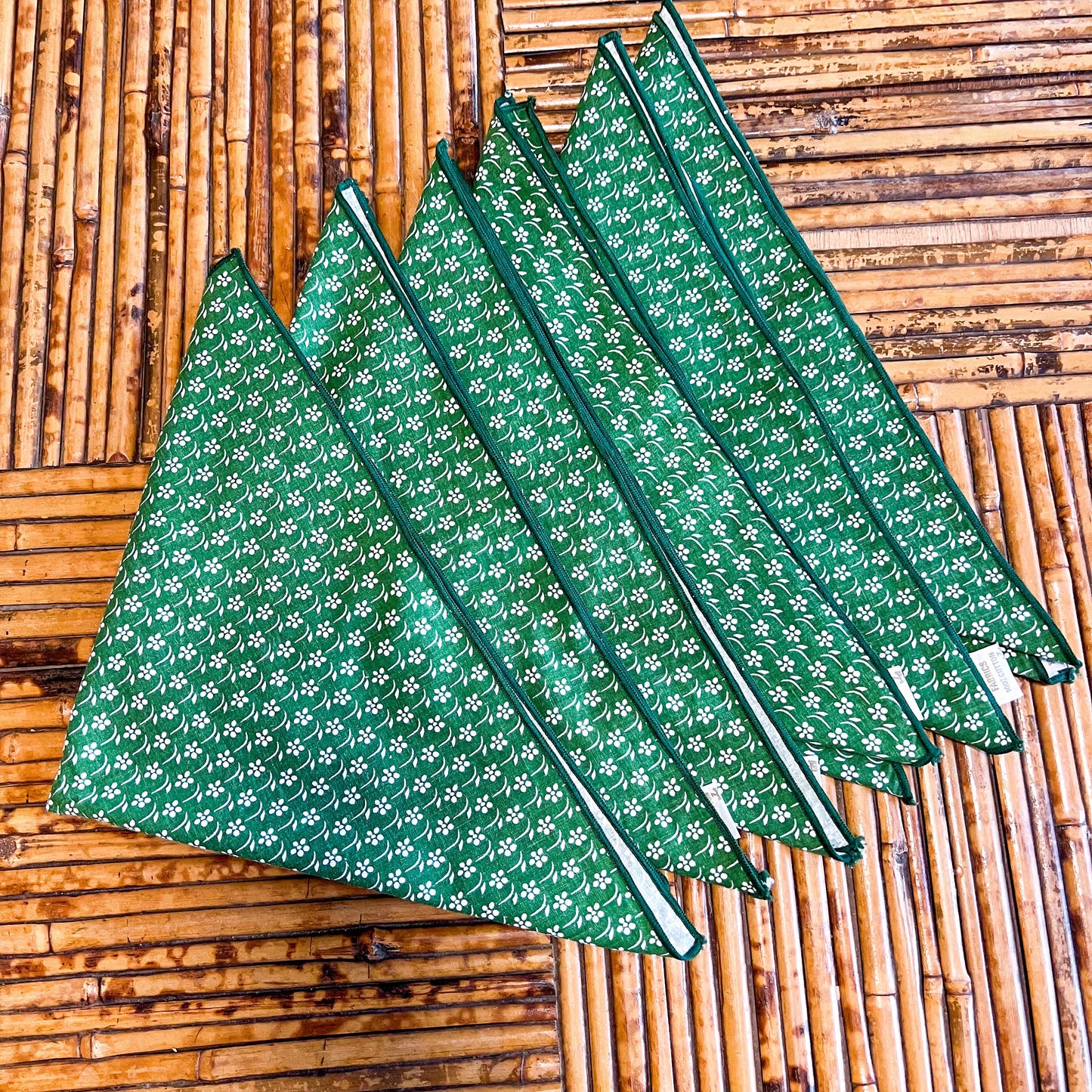 Vintage Cotton Green patterned square napkins set of 6 - Made in England