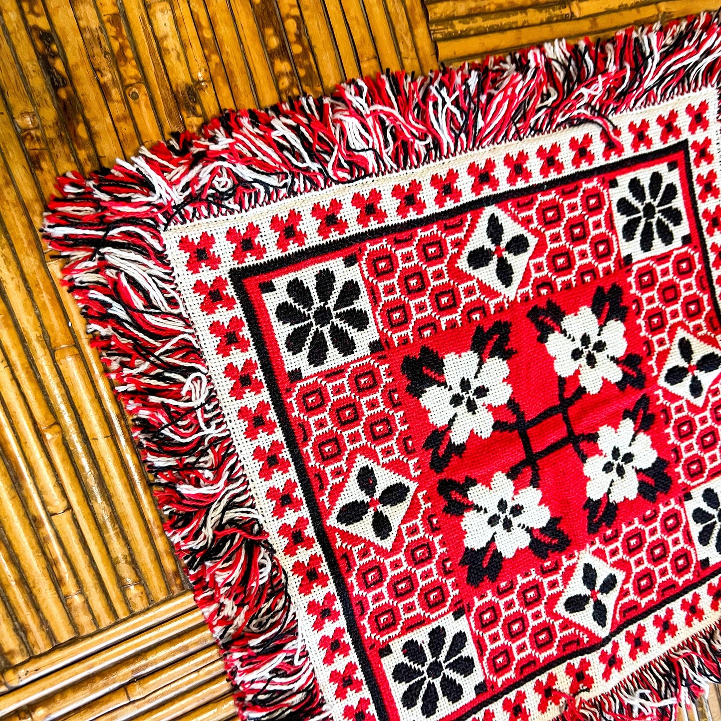 Red, Black and white patterned throw cushion cover 46cm x 50cm