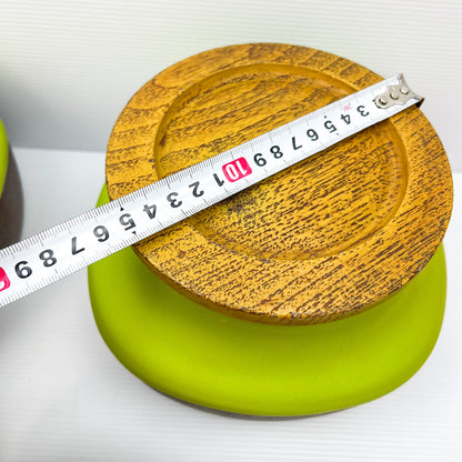 Retro Orange, Green and Brown Plastic Storage Canisters with suction wood look lids - NX Plastics Made in Australia