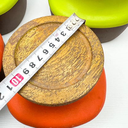 Retro Orange, Green and Brown Plastic Storage Canisters with suction wood look lids - NX Plastics Made in Australia