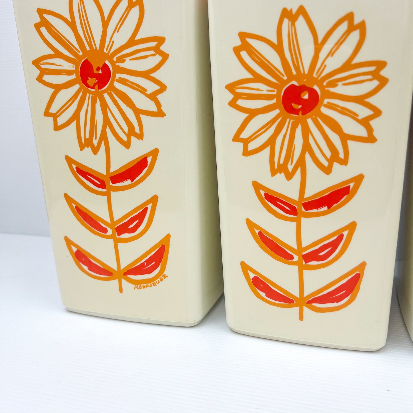 Vintage Nylex Orange Flower Plastic Kitchen Canister Set of 5 - Made in Australia