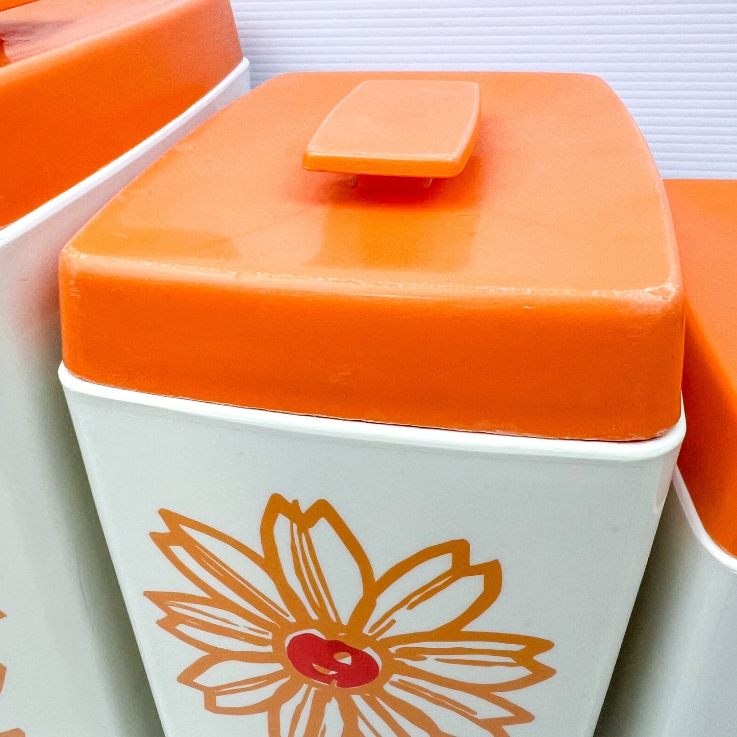 Vintage Nylex Orange Flower Plastic Kitchen Canister Set of 5 - Made in Australia