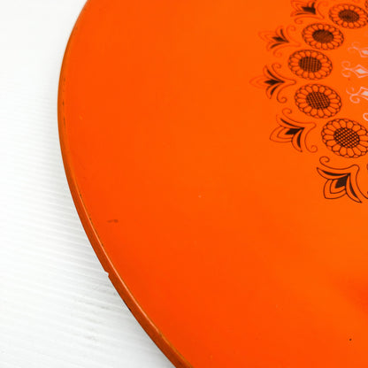 Retro Orange Large Round Plastic Serving Tray with Black Retro Pattern 39.5cm Diameter