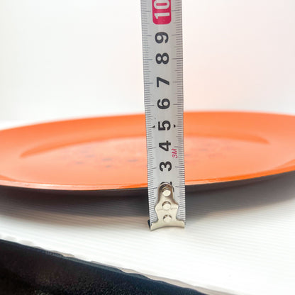 Retro Orange Large Round Plastic Serving Tray with Black Retro Pattern 39.5cm Diameter