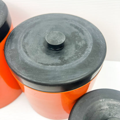 Retro Orange and Black Plastic Round Cyclinder Canister Set