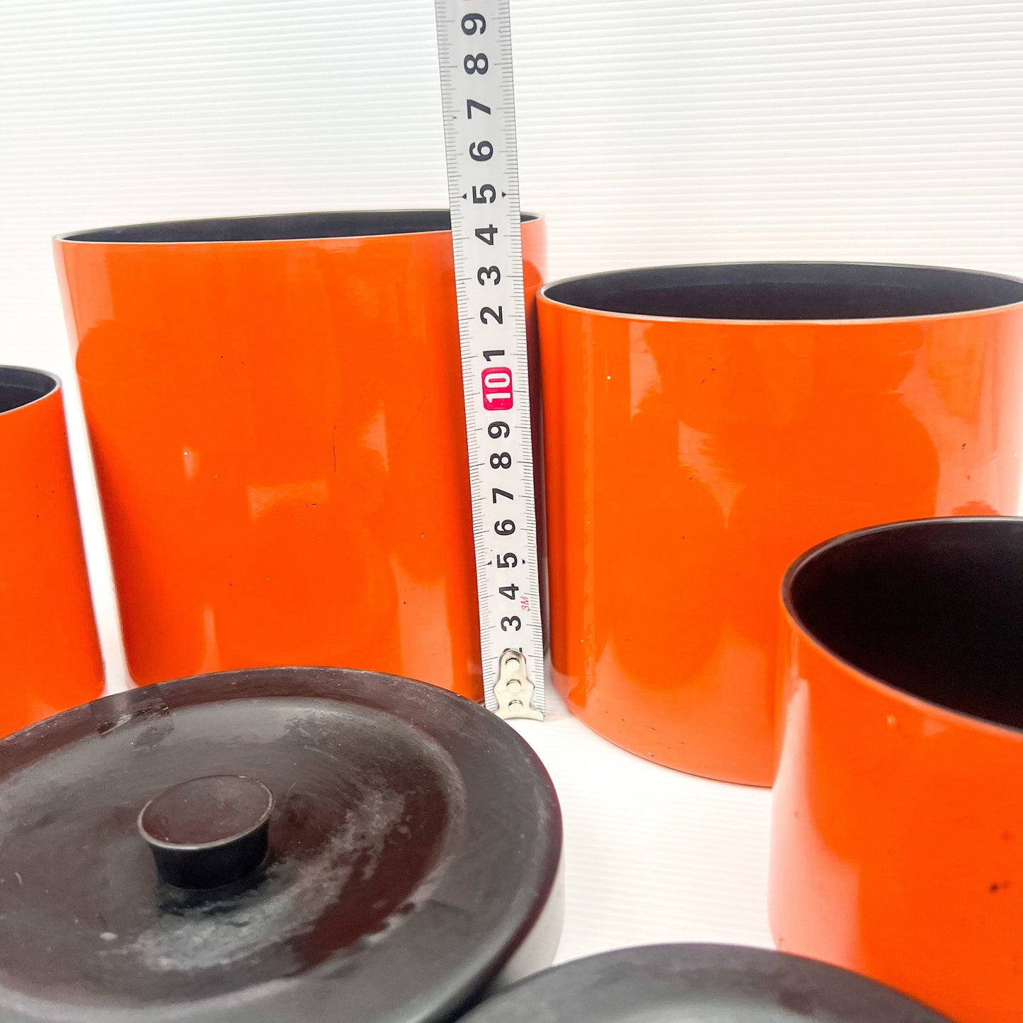 Retro Orange and Black Plastic Round Cyclinder Canister Set