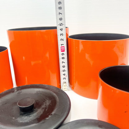 Retro Orange and Black Plastic Round Cyclinder Canister Set