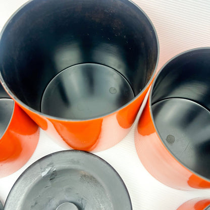 Retro Orange and Black Plastic Round Cyclinder Canister Set