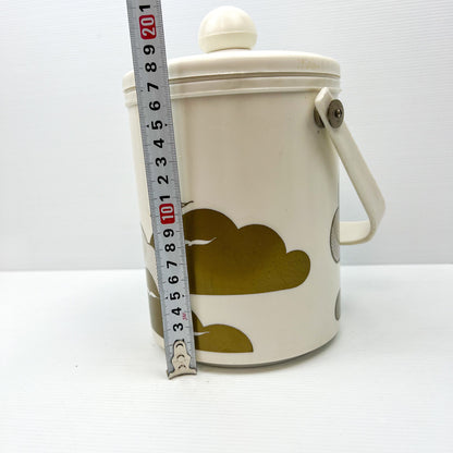 White and Gold Plastic Icd Bucket with clouds and birds artwork