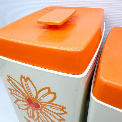 Vintage Nylex Orange Flower Plastic Kitchen Canister Set of 5 - Made in Australia