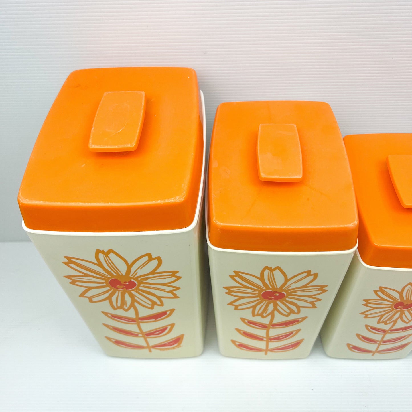 Vintage Nylex Orange Flower Plastic Kitchen Canister Set of 5 - Made in Australia