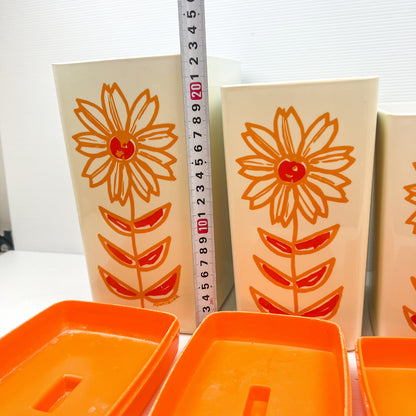 Vintage Nylex Orange Flower Plastic Kitchen Canister Set of 5 - Made in Australia