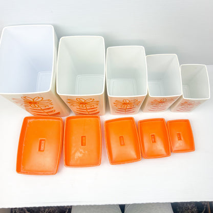 Vintage Nylex Orange Flower Plastic Kitchen Canister Set of 5 - Made in Australia