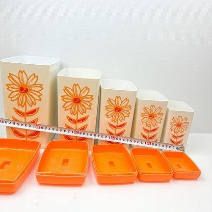 Vintage Nylex Orange Flower Plastic Kitchen Canister Set of 5 - Made in Australia