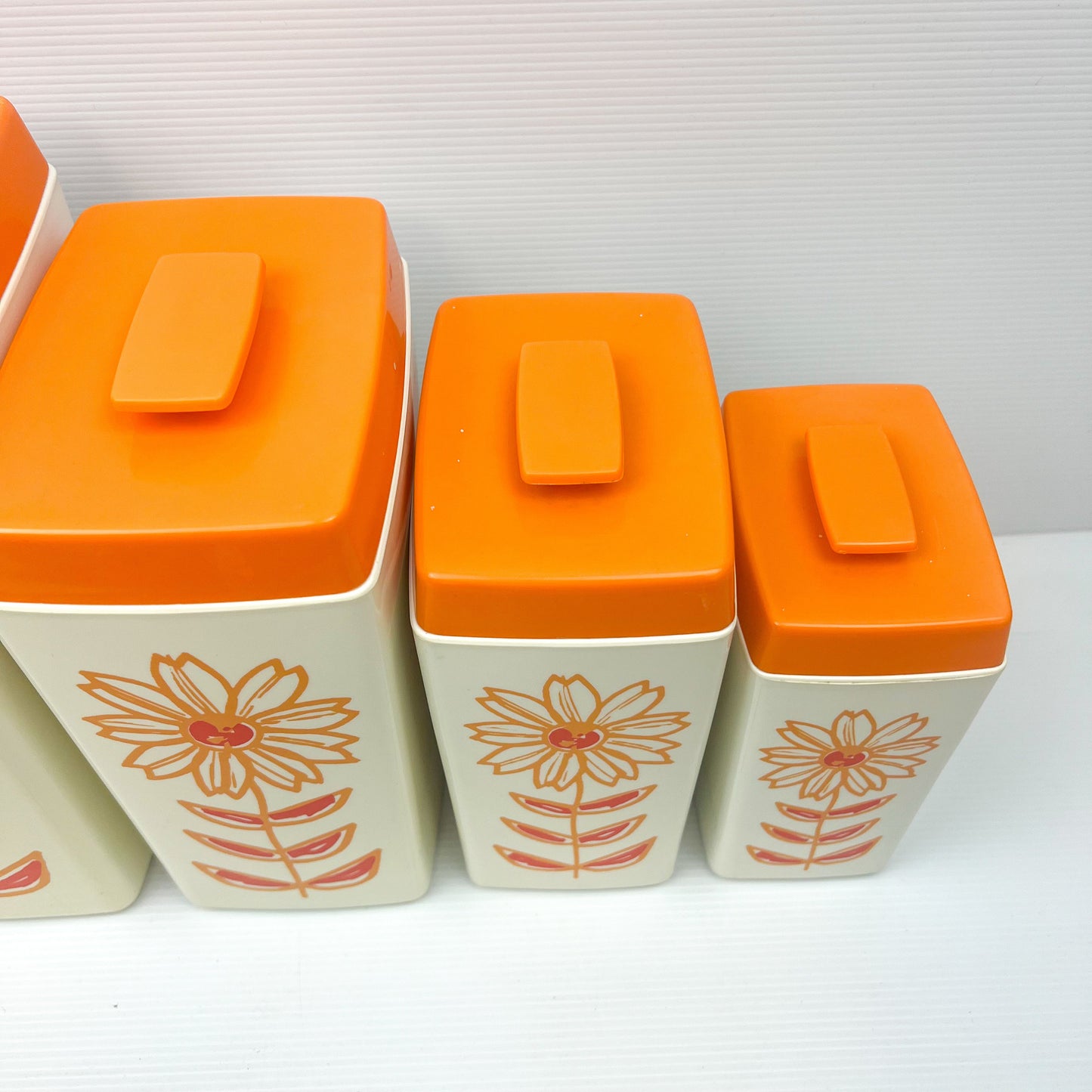 Vintage Nylex Orange Flower Plastic Kitchen Canister Set of 5 - Made in Australia