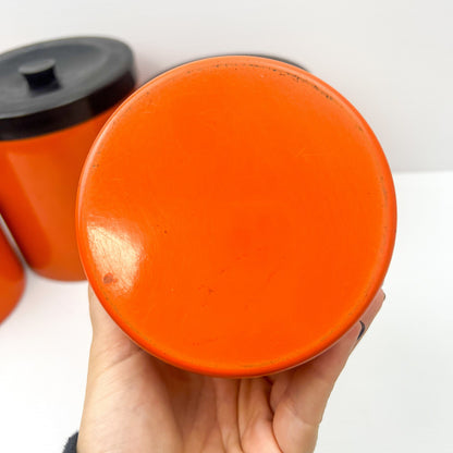 Retro Orange and Black Plastic Round Cyclinder Canister Set