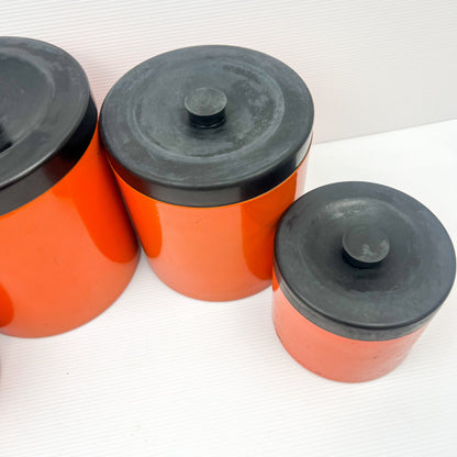 Retro Orange and Black Plastic Round Cyclinder Canister Set