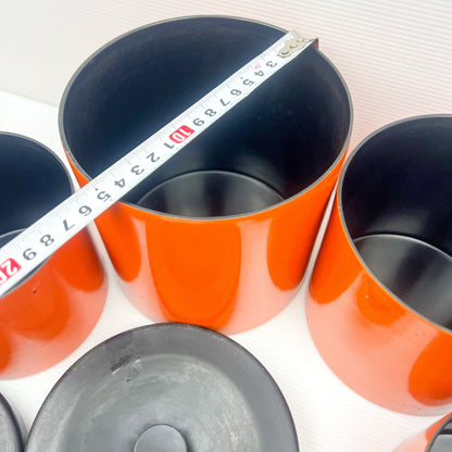 Retro Orange and Black Plastic Round Cyclinder Canister Set