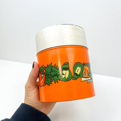 Retro Orange Metal Storage Tin with vegetable artwork