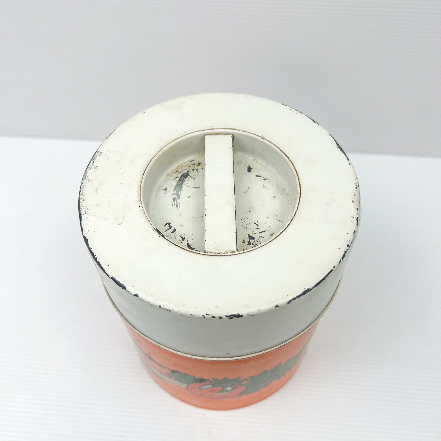 Retro Orange Metal Storage Tin with vegetable artwork