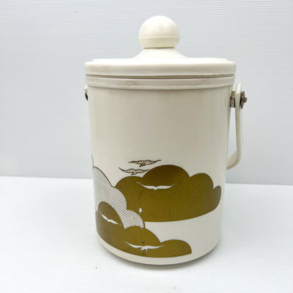 White and Gold Plastic Icd Bucket with clouds and birds artwork