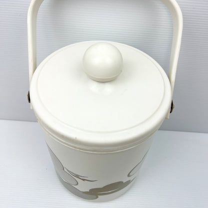 White and Gold Plastic Icd Bucket with clouds and birds artwork