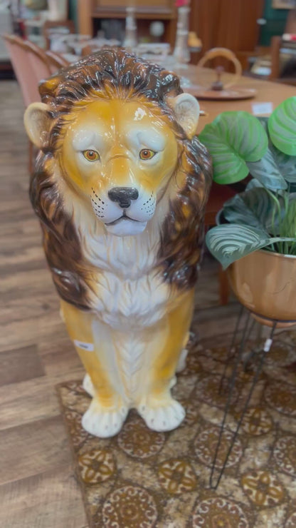 Italian Ceramic Lion Statue – 90cm Tall