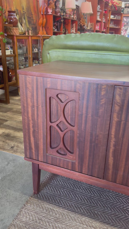 Avalon Mid Century Walnut Sideboard / Buffet Cabinet with Carved Doors